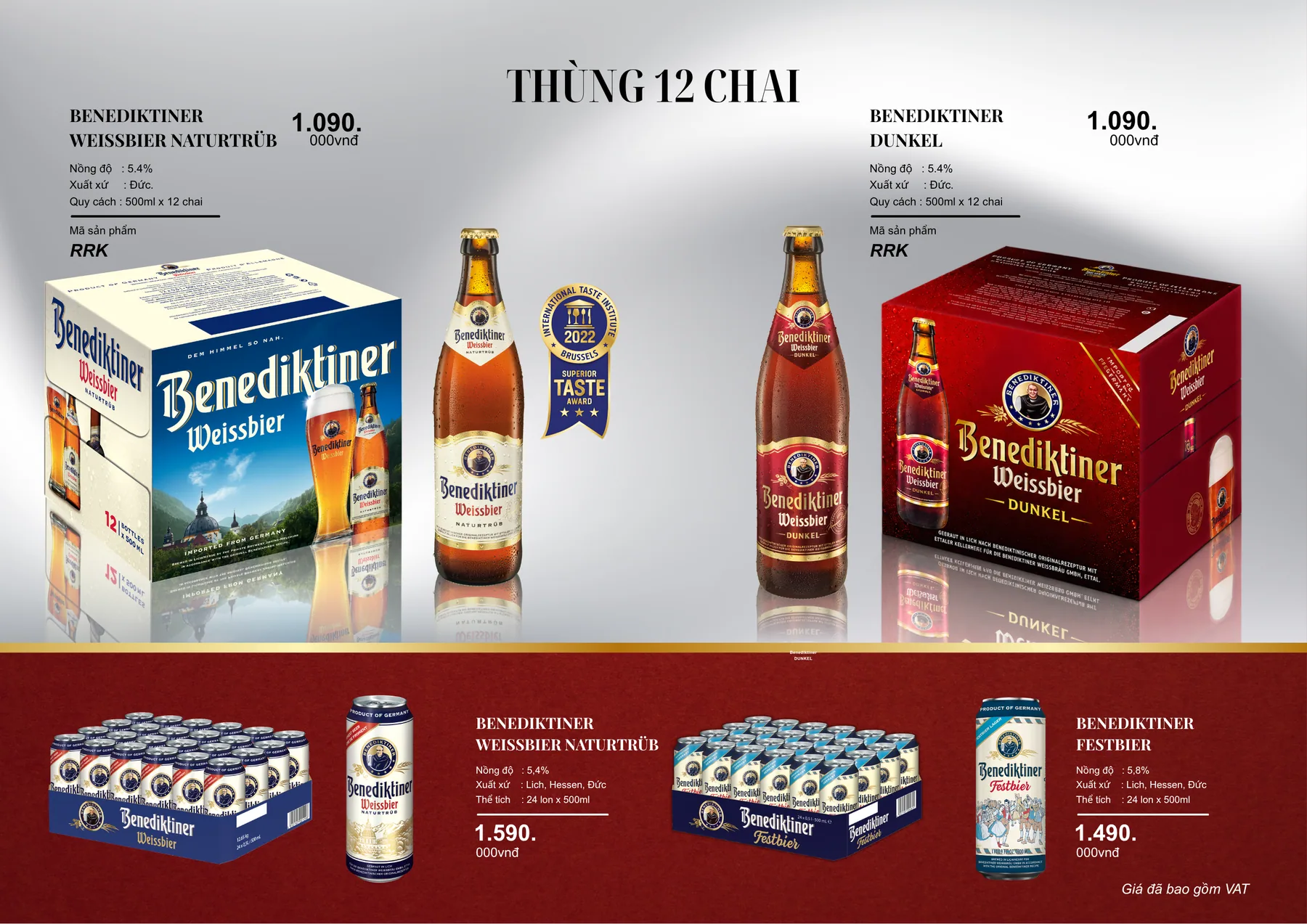 Catalog quà Tết 2027, trang 21: Thùng 12 chai và 24 lon Benediktiner